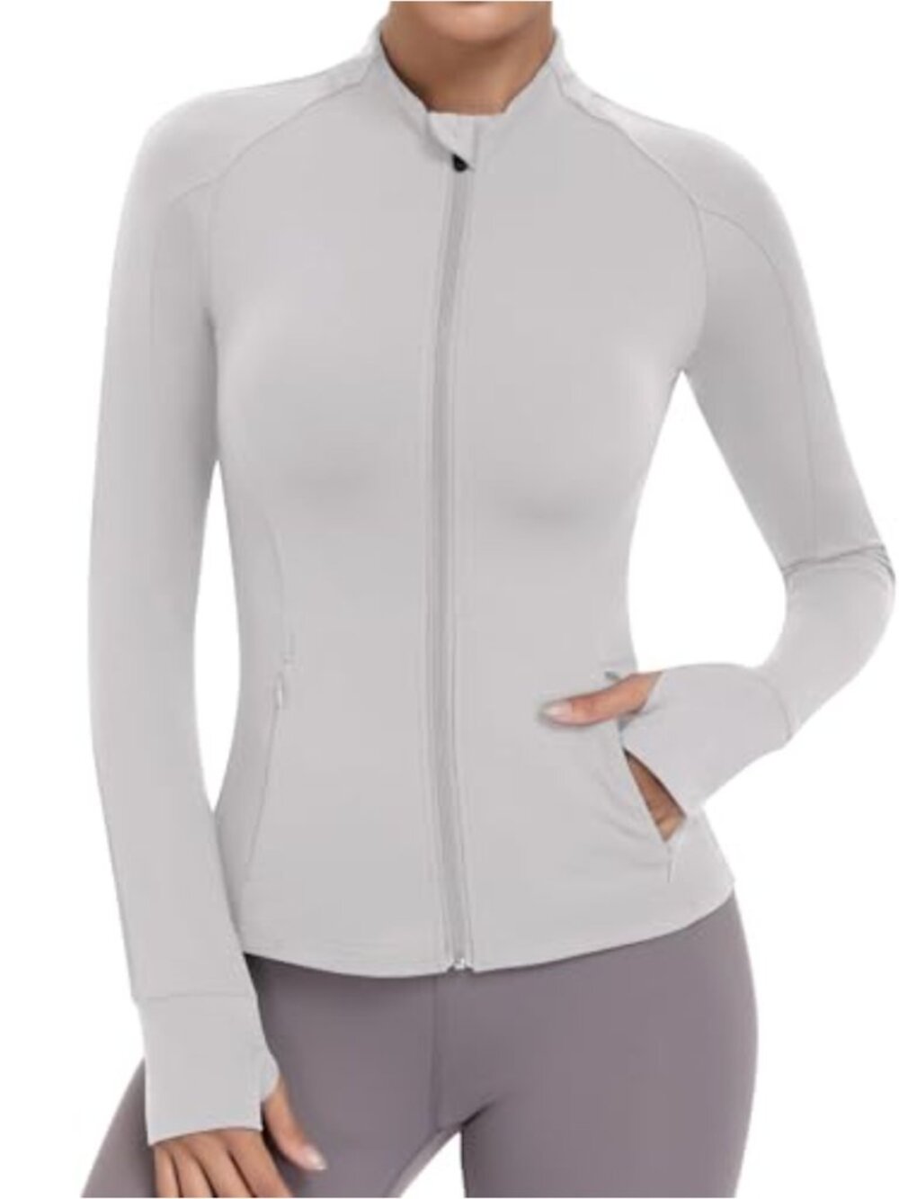 Women's Slim-Fit Full Zip Track Jacket with Thumbholes and Pockets